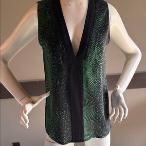 Robert Rodriguez Black and Green Snake print silk blouse